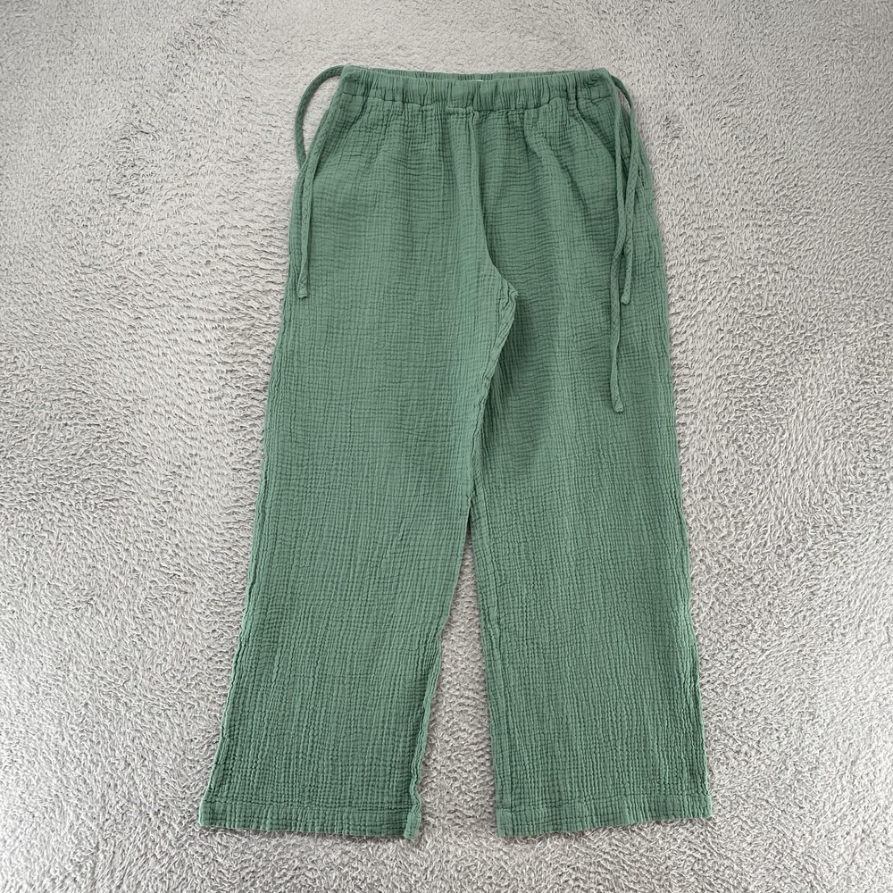 Just Living Pants Womens Medium Green Crinkle Cotton Gauze Beach Lounge